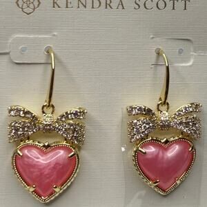 Kendra Scott Haisley Heart Bow Gold Drop Earrings Blush DollyParton